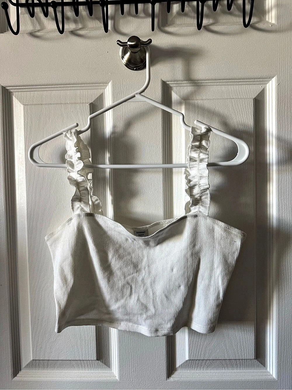 Sunday Best Firecracker Tank Ruffle Strap Crop Top White Large